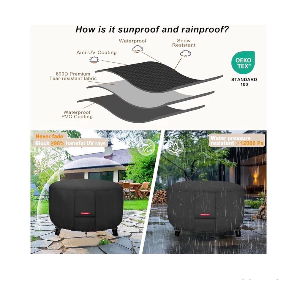 New open box Porch Shield Fire Pit Cover - Waterproof 600D Heavy Duty Fade - Picture 6 of 9